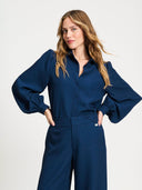 Donker blauwe blouse met structuur bubble