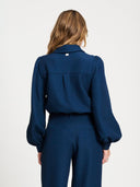 Donker blauwe blouse met structuur bubble