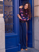 Donkerblauwe pantalon colourblock