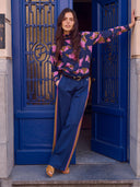 Donkerblauwe pantalon colourblock