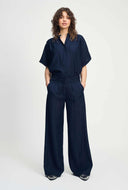 Donker blauwe wide-leg pantalon