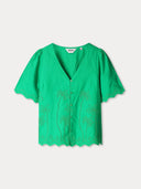 Groene blouse broderie anglaise
