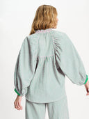 Gestreepte blouse seersucker green pink