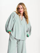 Gestreepte blouse seersucker green pink