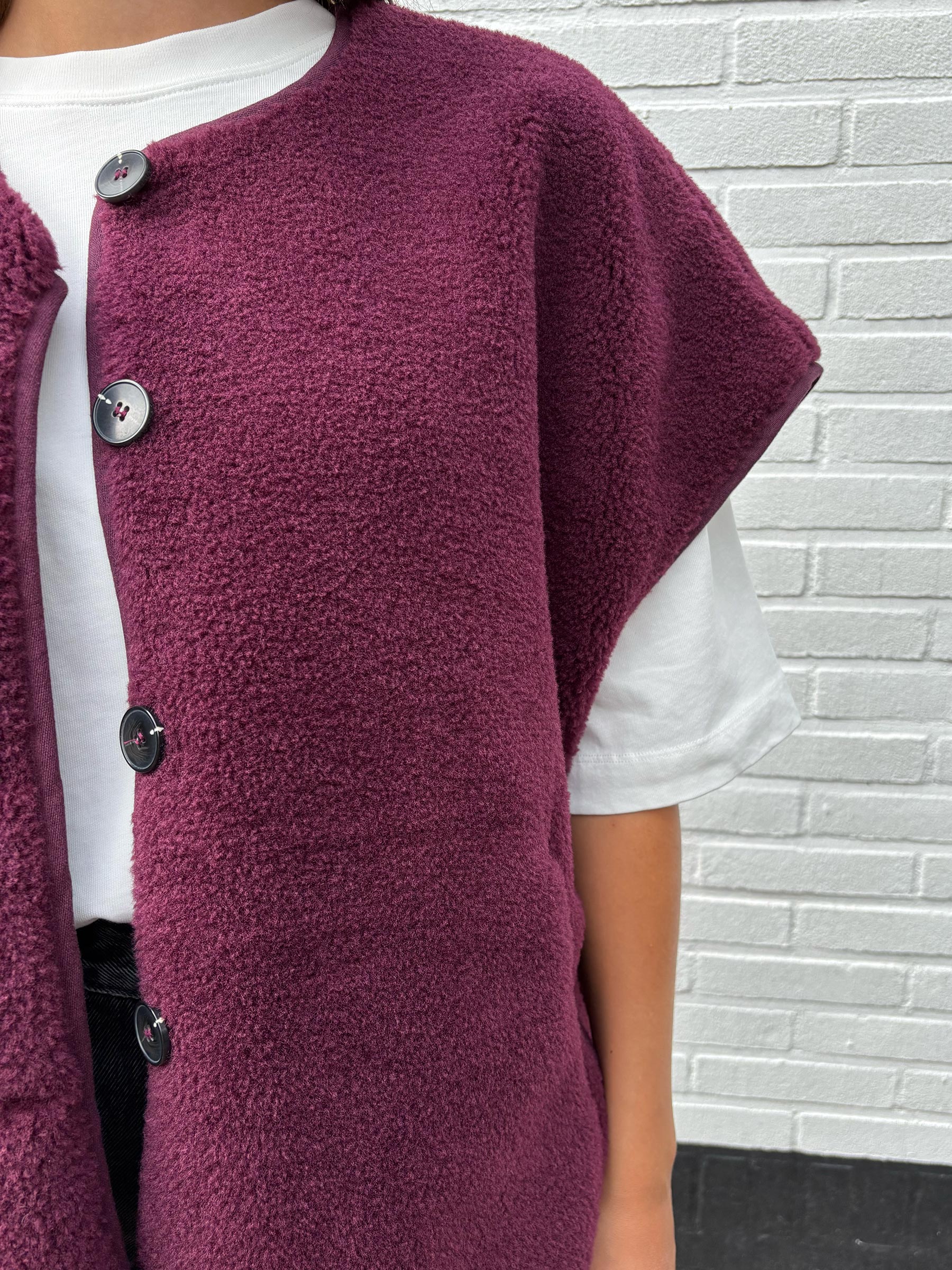 Selfhood Teddy Vest Bordeaux Teddy Gilet Milla Donker Rood S/M