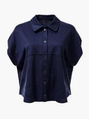 Donkerblauwe zijdelook blouse indonesia