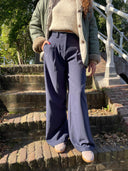 Donkerblauwe wide-leg pantalon lux