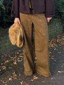 Khaki broek moonflower studs