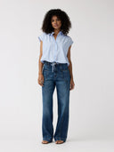 Lichtblauw gestreepte blouse flora