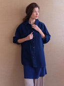 Donkerblauwe denim blouse comow