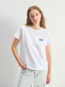 Wit t-shirt met donkerblauw logo ykobow
