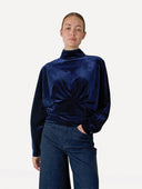 Blauwe fluwelen arwen top l/s