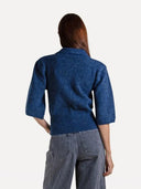 Blauw vest met halflange mouwen talia