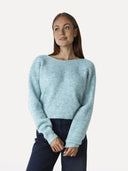 Blauwe trui met open rug adea knitted pull