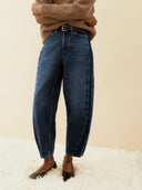 Donkerblauwe barrel jeans baarly high waist