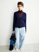 Donkerblauw gebreid vest menaal links links