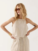 Beige linnenmix top marena