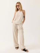 Beige linnenmix top marena