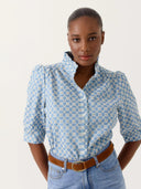 Blauwe broderie blouse kathleen