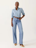 Blauwe broderie blouse kathleen