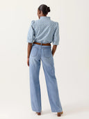 Blauwe broderie blouse kathleen