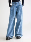 Blauwe wide leg jeans pops