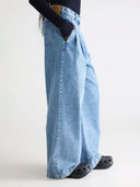 Blauwe wide leg jeans pops