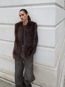 Donkerbruin faux fur gilet mona