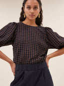 Geruite top jet check blouse