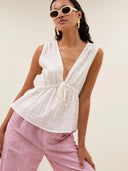 Witte mouwloze top meryl dobby
