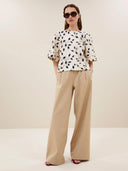 Beige wide leg pantalon benji canvas
