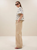 Beige wide leg pantalon benji canvas