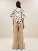 Beige wide leg pantalon benji canvas