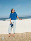 Blauwe slub top nuki