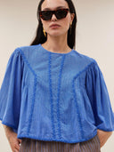 Blauwe blouse davin athia