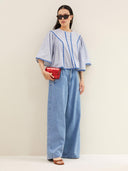 Blauwe blouse davin pinstripe