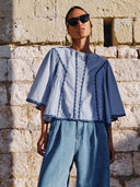 Blauwe blouse davin pinstripe