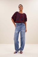Donkerblauw gestreepte top merle heavy flame