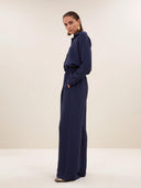 Donkerblauwe donna satin stripe blouse