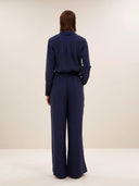 Donkerblauwe donna satin stripe blouse