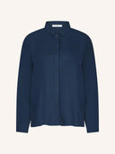 Donkerblauwe donna satin stripe blouse