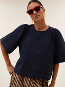 Donkerblauwe blouse olivia twill