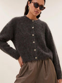 Donkerbruine alpacamix cardigan vasile