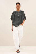 Donker grijze linnen blouse axel