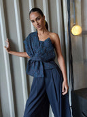 Donkerblauwe top jula jacquard