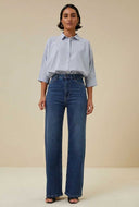 Blauwe top norel pin stripe blouse