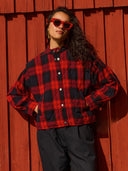 Mouwloze jacket mave red check