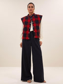 Mouwloze jacket mave red check