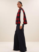 Mouwloze jacket mave red check