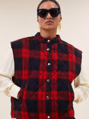 Mouwloze jacket mave red check